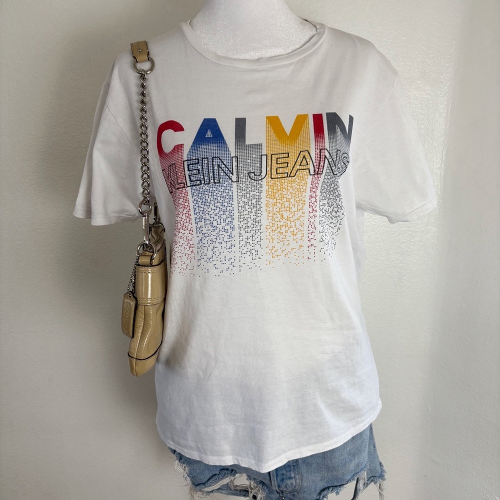 Calvin Klein Jeans Pixel Logo Graphic Tee White Multicolor XL